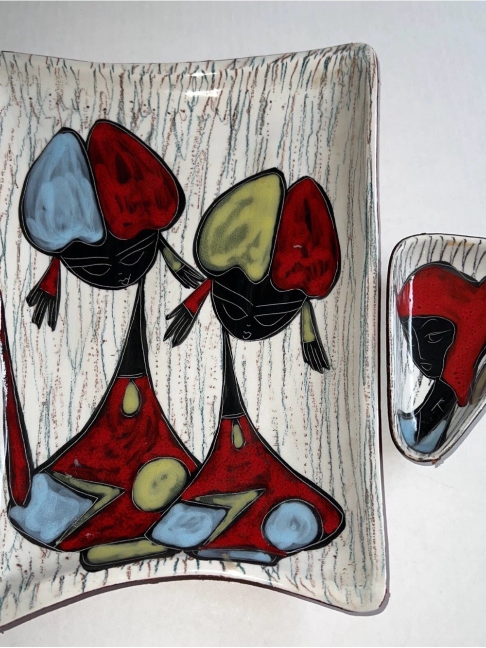 Hand-Painted Ceramic Serveware Set in Red, Blue, and Yellow